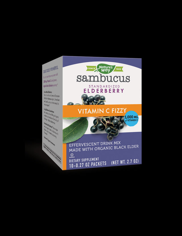 Самбукус с черен бъз и витамин С 1000 mg - Sambucus Vitamin C Fizzy, Ефервесцентна напитка, 10 сашета  Nature’s Way - Nutra Best Bulgaria