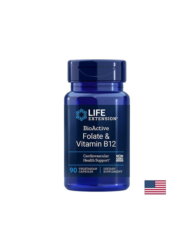 Фолиева киселина и Витамин В12 (BioActive Folate & Vitamin B12), 90 капсули  Life Extension - Nutra Best Bulgaria