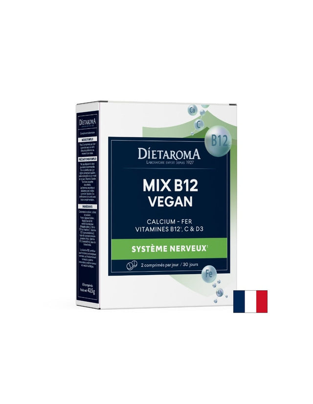 Костна система и кръвообращение - Витамин В12 + желязо, калций, витамин С и D3 (веган формула), 60 таблетки  Dietaroma - Nutra Best Bulgaria