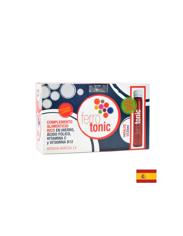 Желязо + фолиева киселина и витамини В12 & С - Ferro tonic – тоник за кръвта, защита от анемия и умора, 14 ампули x 25 ml  Artesania Agricola - Nutra Best Bulgaria