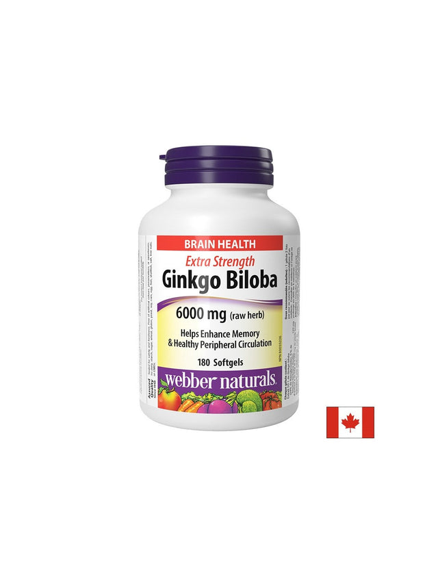 Памет и концентрация - Гинко билоба, 120 mg x 180 софтгел капсули  Webber Naturals - Nutra Best Bulgaria