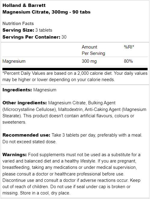 Magnesium Citrate 300 mg - 90 Таблетки - Nutra Best