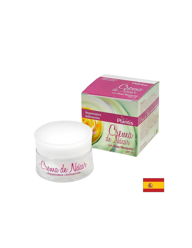 Крем за лице с шипки и перлен прах (защитен фактор 15) - Crema de Nácar con Rosa Mosqueta SPF 15 Plantis®, 50 ml Artesania  Artesania Agricola - Nutra Best Bulgaria