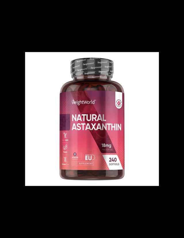 За зрението - Астаксантин 18 mg (от микроводорасли), 240 капсули - Astaxanthin  WeightWorld - Nutra Best Bulgaria