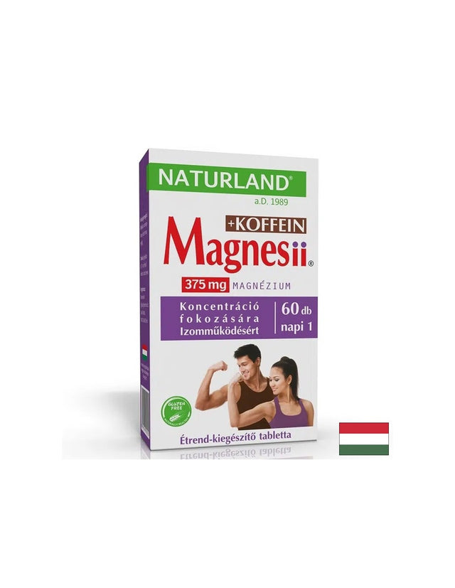 Магнезий 187.5 mg + Кофеин 50 mg – Енергия и мускулен тонус, 60 таблетки  Naturland - Nutra Best Bulgaria
