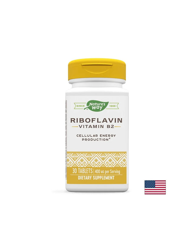 Витамин В2 (рибофлавин) - Клетъчна енергия, тонус и зрение, 400 mg, 30 таблетки  Nature’s Way - Nutra Best Bulgaria