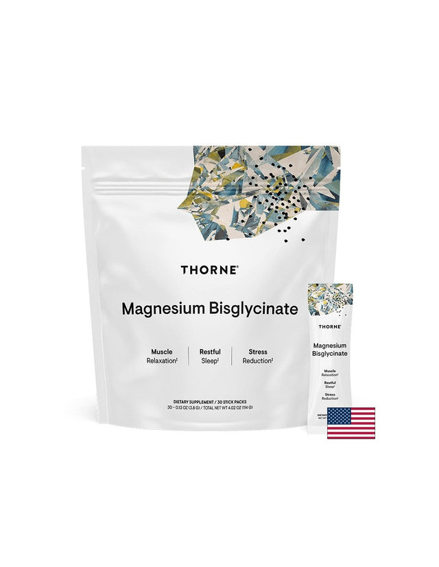 Магнезий (бисглицинат) – високоусвоим, високодозиран - При стрес, безсъние и мускулни крампи, 200 mg, 30 сашета  Thorne - Nutra Best Bulgaria