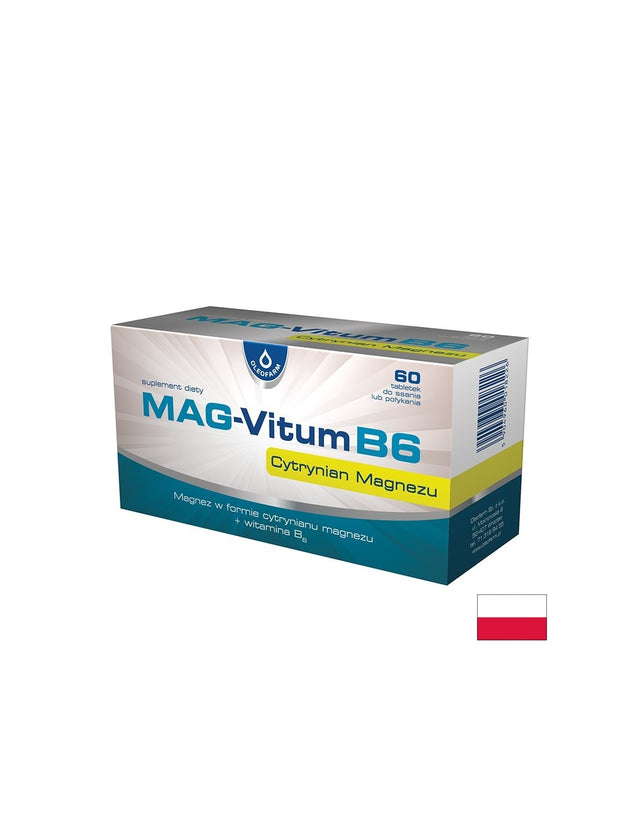 Магнезий 200 mg + Витамин B6 При крампи, стрес и нормализиране на сърдечния ритъм 60 таблетки  Oleofarm - Nutra Best Bulgaria