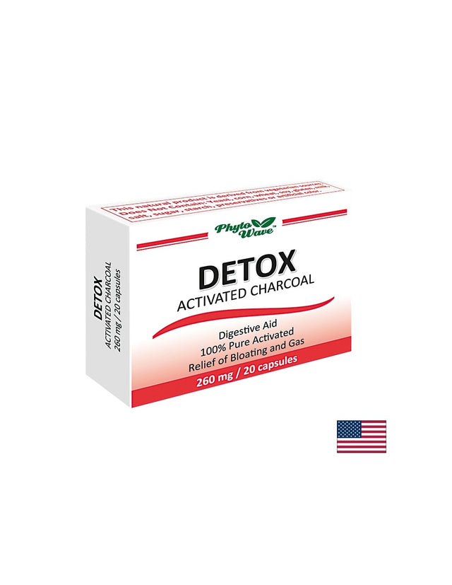 Детокс активен въглен, 260 mg, 20 капсули  Phyto Wave - Nutra Best Bulgaria
