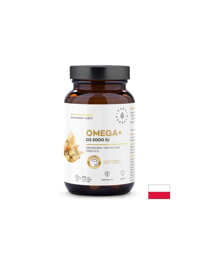 Грижа за мозъка, костите и ставите - Омега-3  1000 mg + Витамин D3 2000 IU, 60 капсули  Aura Herbals - Nutra Best Bulgaria