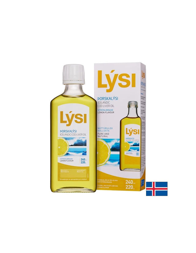 Омега-3 – масло от черен дроб на исландска риба треска (+ витамини А & D3), 2160 mg, 240 ml с вкус на лимон  Lysi - Nutra Best Bulgaria