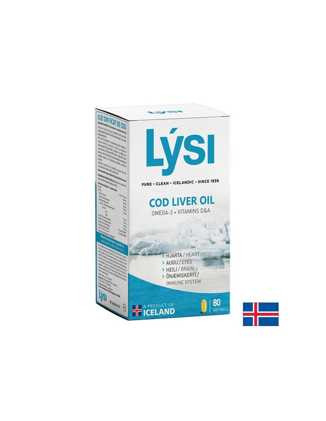 Омега-3 – масло от черен дроб на исландска риба треска, + витамини А & D3, 500 mg, 80 софтгел капсули  Lysi - Nutra Best Bulgaria