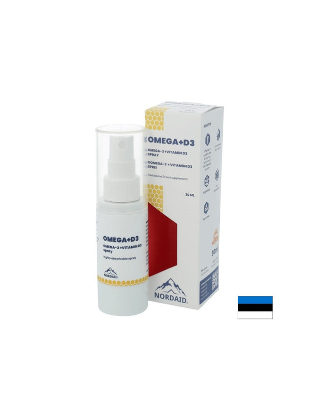 Омега-3 EPA & DHA + витамин D3 1000 IU - Силен имунитет и здрави кости и зъби - Спрей за уста, 30 ml, 200 впръсквания  Nordaid - Nutra Best Bulgaria