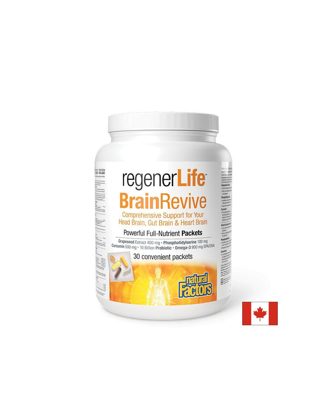 30 дневна програма в подкрепа на когнитивното и мозъчно здраве - Rеgener Life™ BrainRevive, 30 индивидуално опаковани пакетчета Natural Factors - Nutra Best Bulgaria