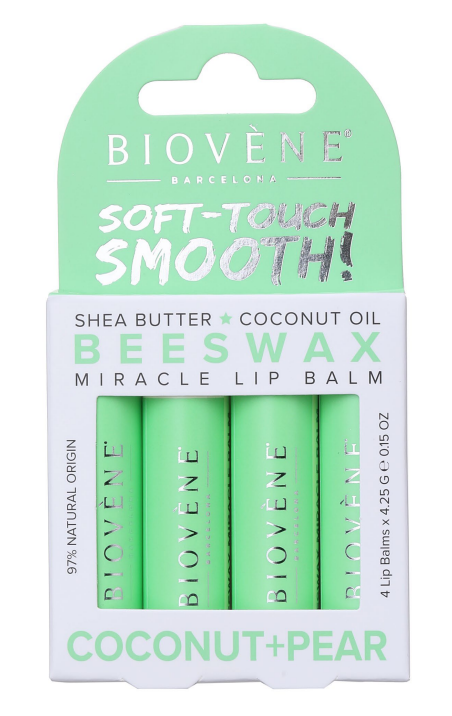 Балсам за устни с пчелен восък - кокос и круша – интензивна грижа - 4 броя  Biovène Barcelona - Nutra Best Bulgaria