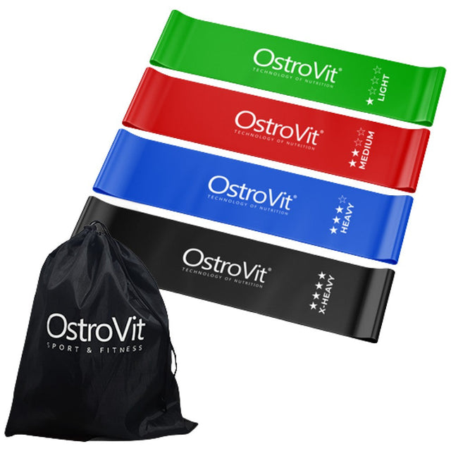 Комплект непрекъснати тренировъчни ластици | с чанта 4 бр.  OstroVit - Nutra Best Bulgaria
