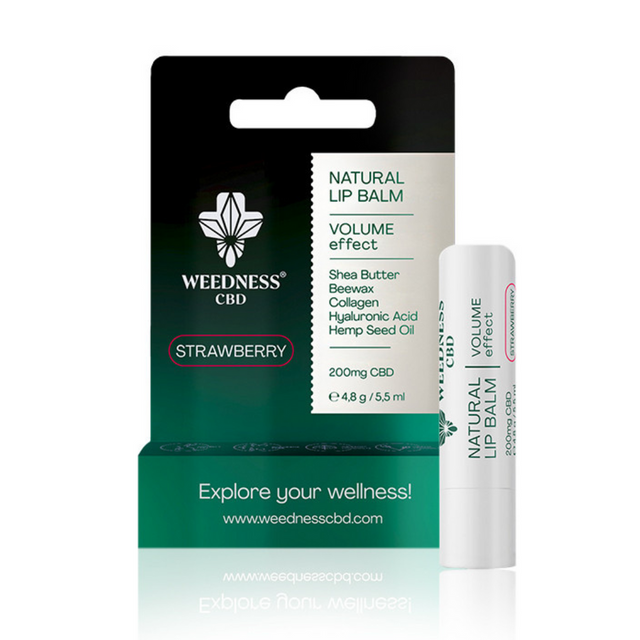 НАТУРАЛЕН БАЛСАМ ЗА УСТНИ ПРИДАВАЩ ОБЕМ С 4% СБД (ЯГОДА)  Weedness - Nutra Best Bulgaria