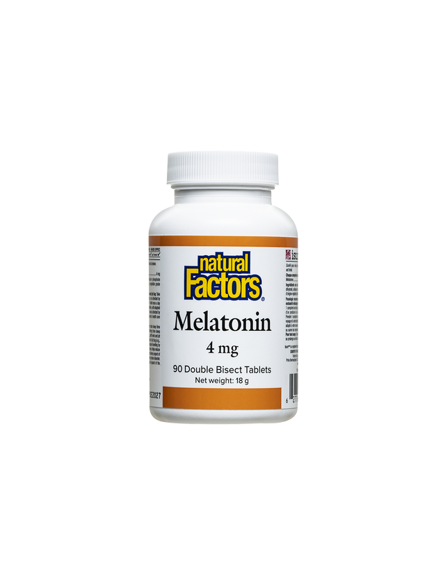 Безсъние - Мелатонин, 4 mg x 90 таблетки, с 2 делителни черти  Natural Factors - Nutra Best Bulgaria