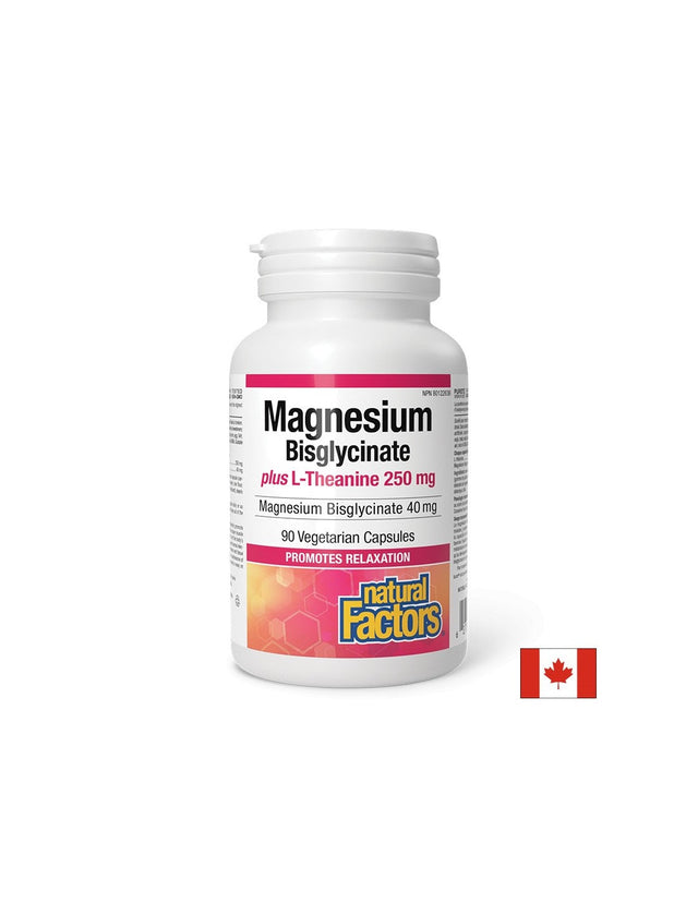 Стрес и добро настроение - Магнезий (бисглицинат) 40 mg + Л-Теанин 250 mg х 90 капсули  Natural Factors - Nutra Best Bulgaria