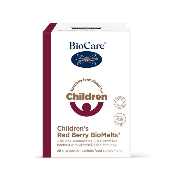 Пробиотик за деца + Витамин Д3 / BioCare Children&#039;s Red Berry BioMelts 28 Sachets - Nutra Best Bulgaria