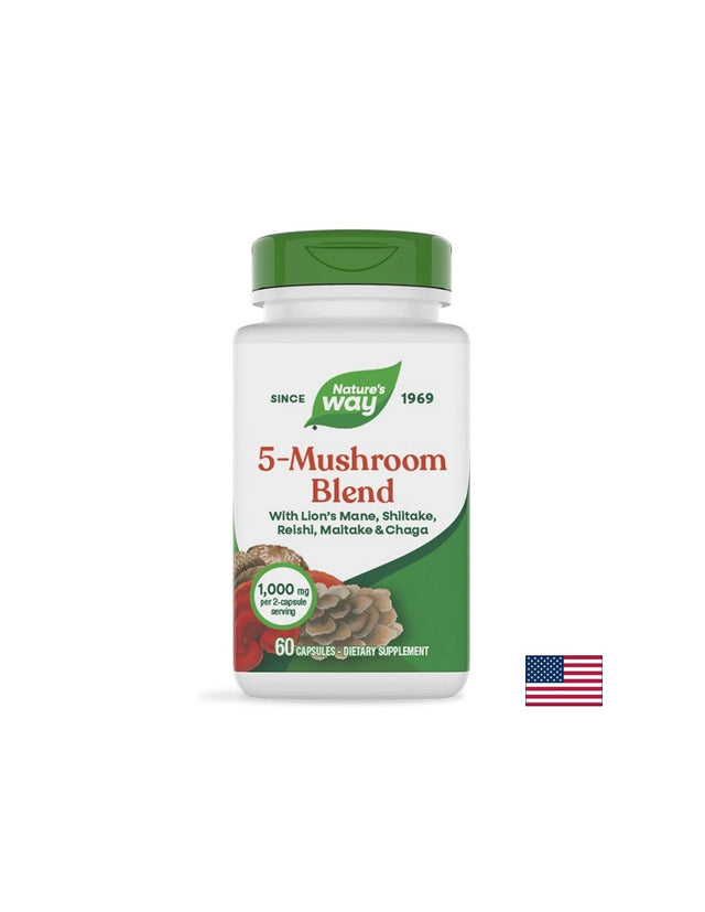 Медицински гъби 5 в 1 – Силен имунитет и повече енергия, 5-Mushroom Blend, 60 капсули  Nature’s Way - Nutra Best Bulgaria