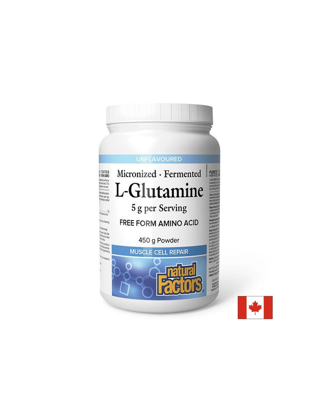 Л-Глутамин (микронизиран) – Възстановяване, имунитет и добро храносмилане, 5 g, 450 g прах, 90 дози  Natural Factors - Nutra Best Bulgaria