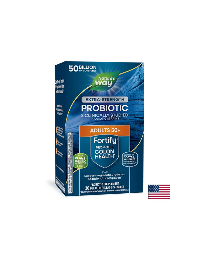 Пробиотик + пребиотици 50+ високо дозирани - Fortify Age 50+ Probiotic Extra Strength, 50 млрд. активни пробиотици, 30 капсули  Nature’s Way - Nutra Best Bulgaria