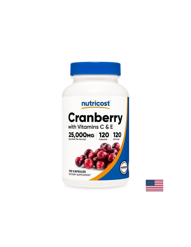 Уринарно здраве - Червена боровинка 500 mg  + витамин С и Е, 120 капсули  Nutricost - Nutra Best Bulgaria