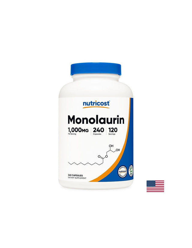 Имунитет, защита от инфекции - Монолаурин, 500 mg х 240 капсули  Nutricost - Nutra Best Bulgaria