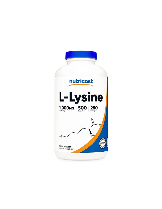 Херпес симплекс, имунно здраве - Л-Лизин 500 mg, 500 капсули  Nutricost - Nutra Best Bulgaria