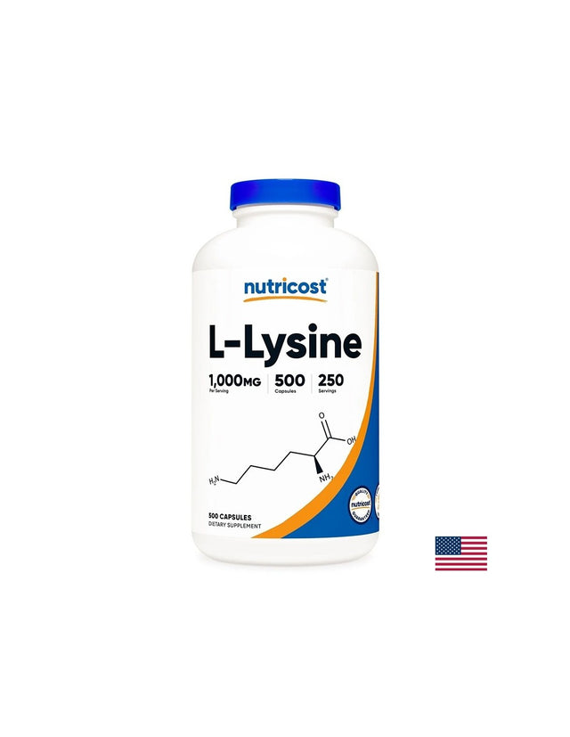 Херпес симплекс, имунно здраве - Л-Лизин 500 mg, 500 капсули  Nutricost - Nutra Best Bulgaria