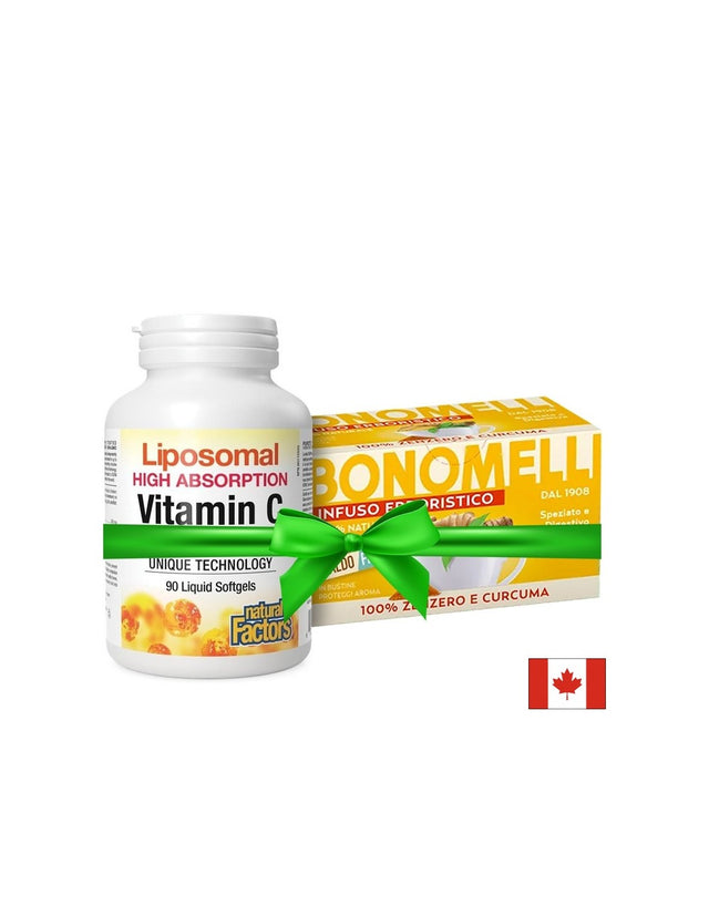 Промо пакет  "Антиоксидантна защита" - Липозомен витамин С 500 mg х 90 капсули + Билков чай джинджифил и куркума 16 пакетчета  Natural Factors - Nutra Best Bulgaria