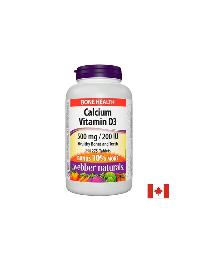 Калций 500 mg + Витамин D3 200 IU - За здрави кости и зъби, 275 таблетки  Webber Naturals - Nutra Best Bulgaria