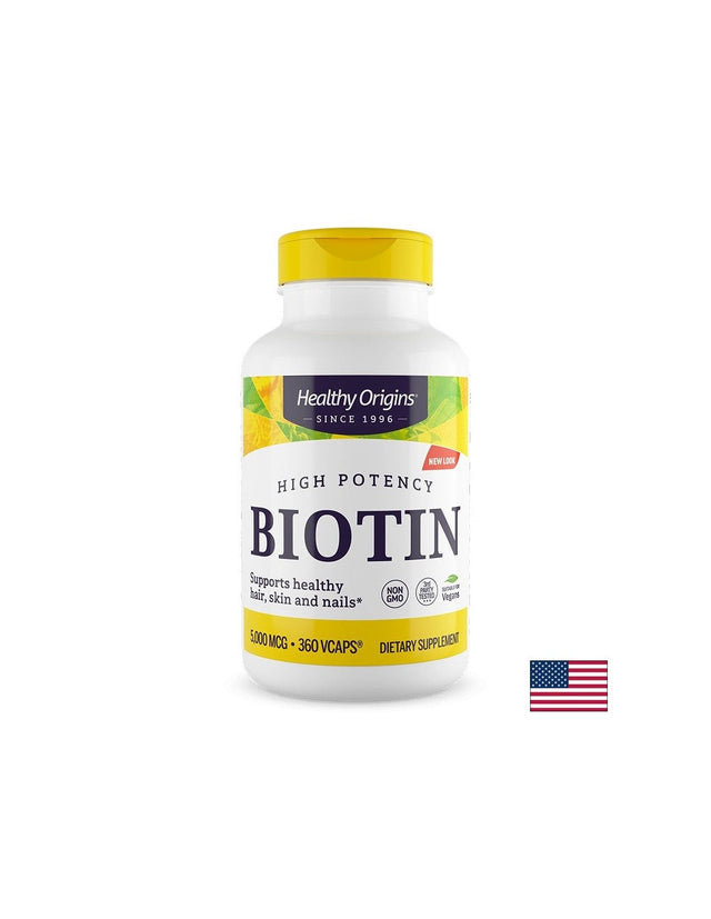 Биотин – Коса, кожа и нокти, 5000 µg, 360 капсули  Healthy Origins - Nutra Best Bulgaria