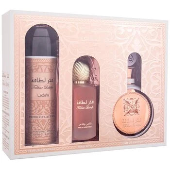Lattafa Perfumes - Fakhar Rose Dárková sada EDP 100 ml, deospray 200 ml a vlasová mlha 50 ml -