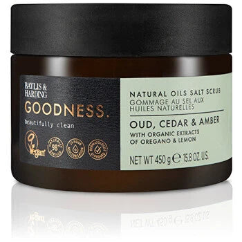 Baylis & Harding - Natural Oils Salt Scrub ( Oud, Cedrové dřevo & Ambra ) - Tělový peeling -