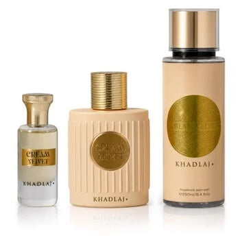 Khadlaj - Cream Velvet Dárková sada EDP 100 ml, tělový sprej 250 ml a parfémovaný olej 24 ml -