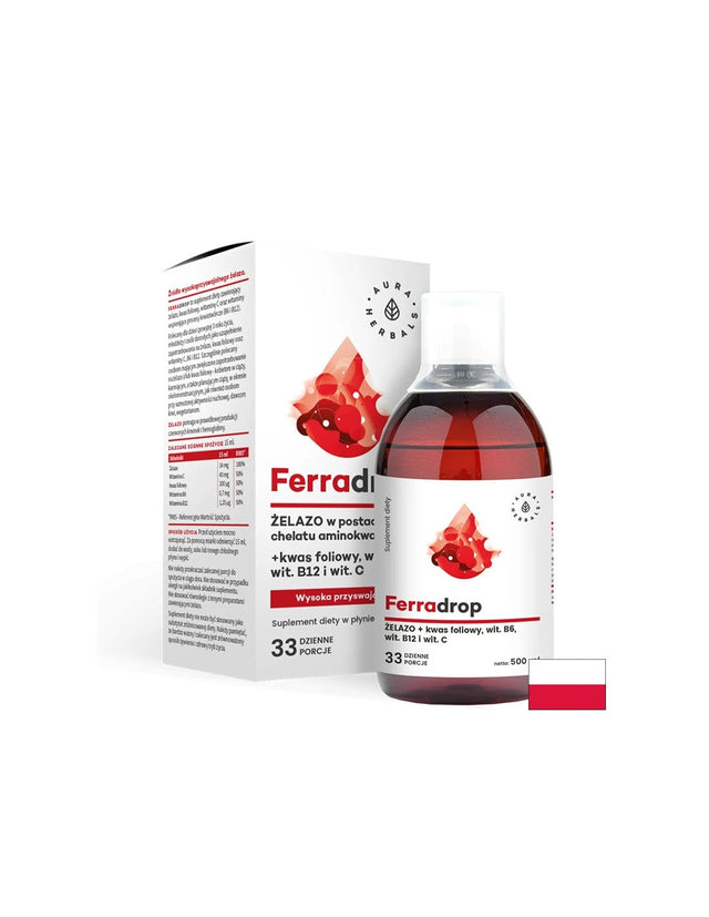 Желязо + фолиева киселина с витамини С, В6, В12, 500 ml Aura Herbals  Aura Herbals - Nutra Best Bulgaria