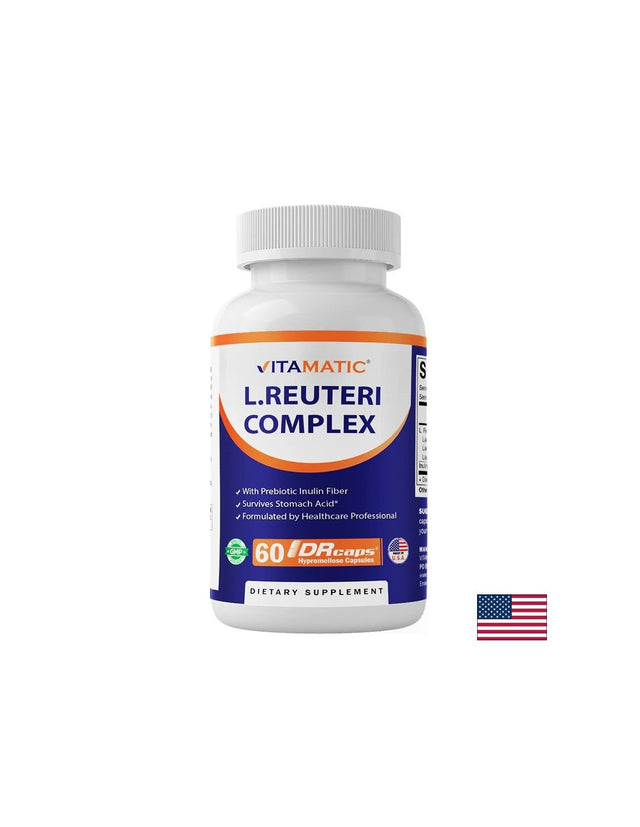 Лактобацилус реутери + Лактобацилус рамнозус + Лактобацилус ацидофилус – Пробиотик за добро храносмилане и имунитет, 60 капсули  VITAMATIC - Nutra Best Bulgaria