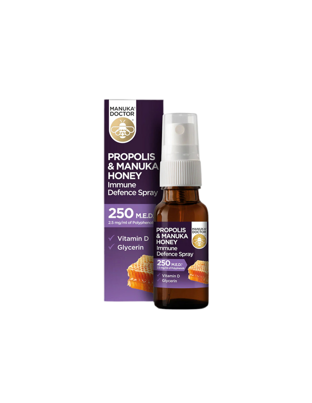 Propolis & Manuka Honey Immune Defence Spray 250 M.E.D/ Спрей за гърло с прополис (250 M.E.D), мед от манука и витамин D3, 20 ml - Nutra Best Bulgaria
