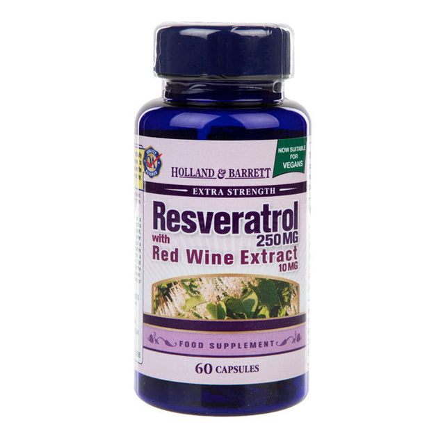 Ресвератрол (Resveratrol) 250мг с екстракт от червено вино 10мг 60 капсули HOLLAND & BARRETT - Nutra Best Bulgaria