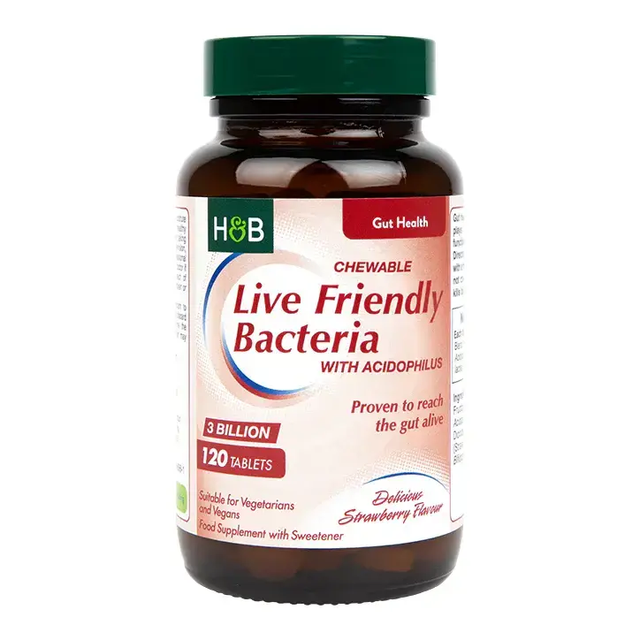 Пробиотик с Ацидофилус (Chewable Acidophilus Strawberry 3 Billion) 3млрд. 120 дъвчащи таблетки HOLLAND & BARRETT - Nutra Best Bulgaria