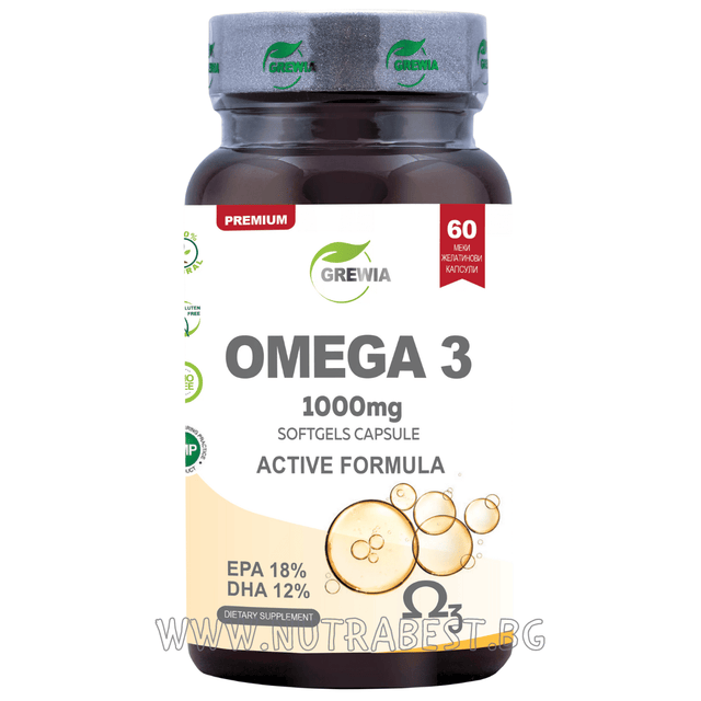 OMEGA 3 1000MG – ACTIVE FORMULA /60 КАПСУЛИ, 30 ДОЗИ/ GREWIA - Nutra Best