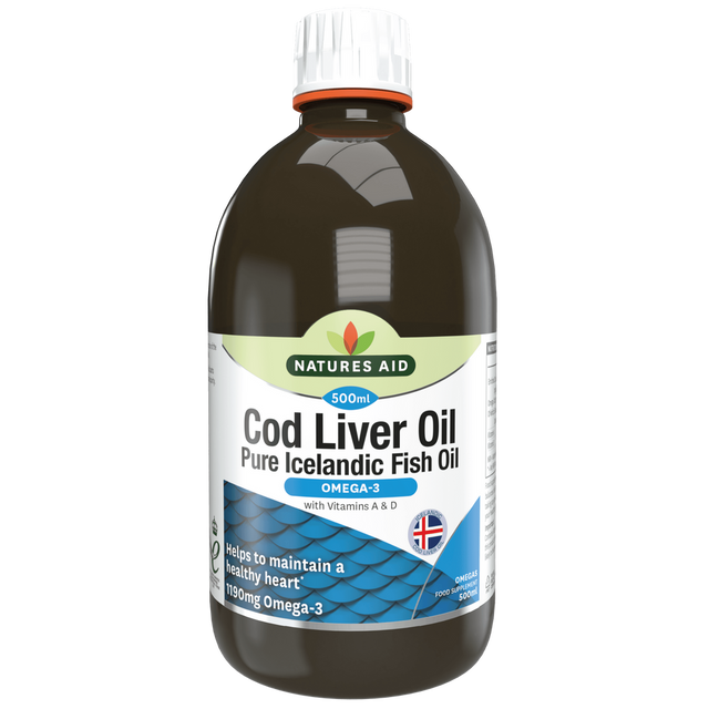 Масло от черен дроб на треска (Cod Liver Oil Liquid) 500мл NaturesAid - Nutra Best Bulgaria