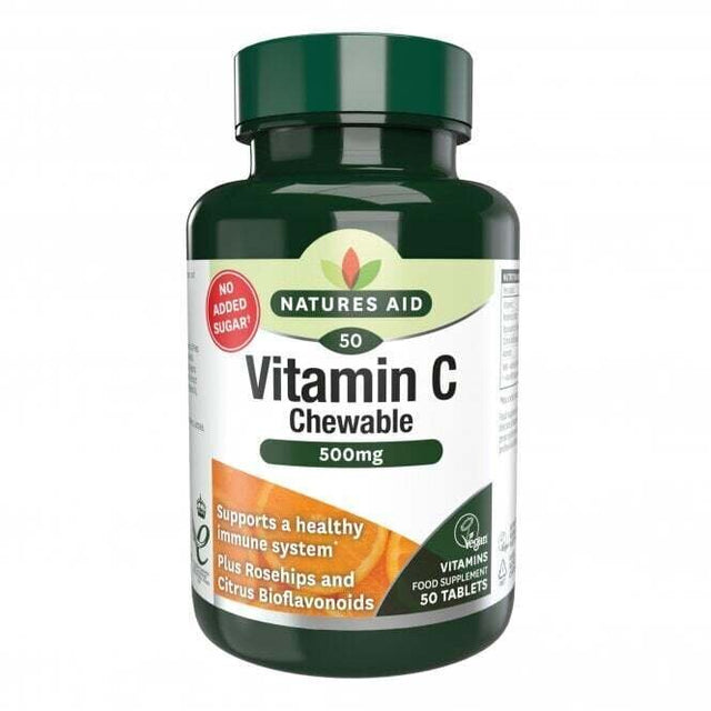 Витамин C с шипки, биофлавоноиди и ацерола (Vitamin C Chewable) 500мг 50 дъвчащи таблетки NaturesAid - Nutra Best Bulgaria