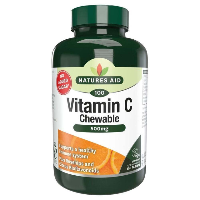 Витамин C с шипки, биофлавоноиди и ацерола (Vitamin C Chewable) 500мг 100 дъвчащи таблетки NaturesAid - Nutra Best Bulgaria