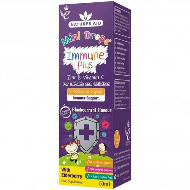 Имунна формула с черен бъз капки за деца (Mini Drops Immune Plus) 50мл NaturesAid - Nutra Best Bulgaria