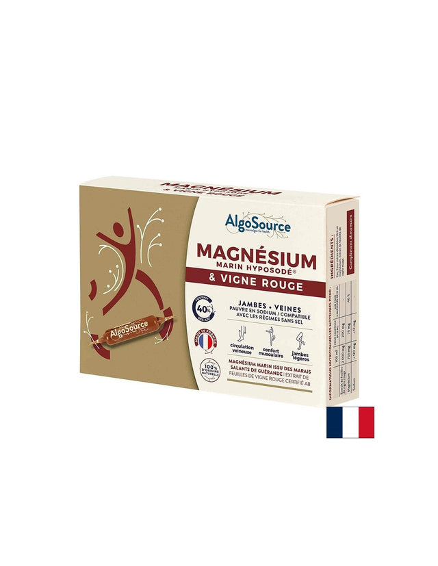 Морски магнезий + червена винена лоза – За кръвообращение, мускули и венозна подкрепа, 75 mg, 20 ампули  AlgoSource - Nutra Best Bulgaria
