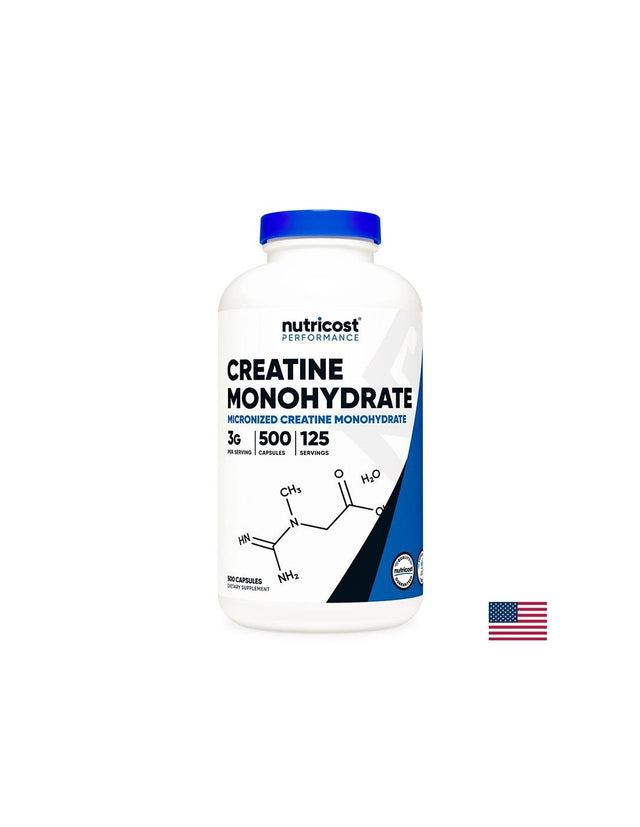 Мускулна маса и сила - Креатин Монохидрат, 750 mg х 500 капсули  Nutricost - Nutra Best Bulgaria