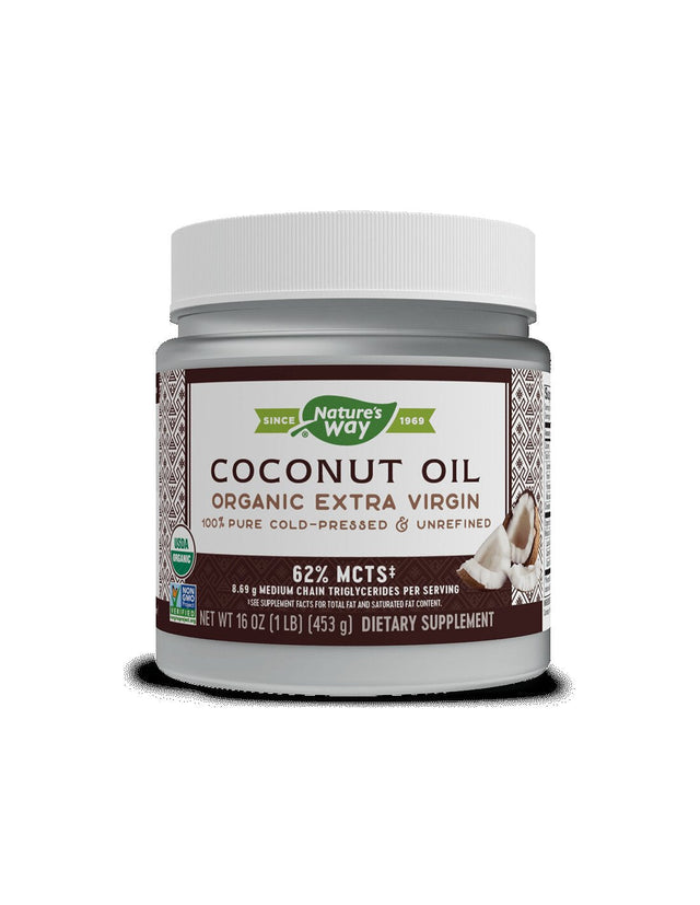 Кокосово масло, 62% MCT мастни киселини - Coconut Oil Organic Extra Virgin, 474 ml, 32 дози Nature’s Way - Nutra Best Bulgaria